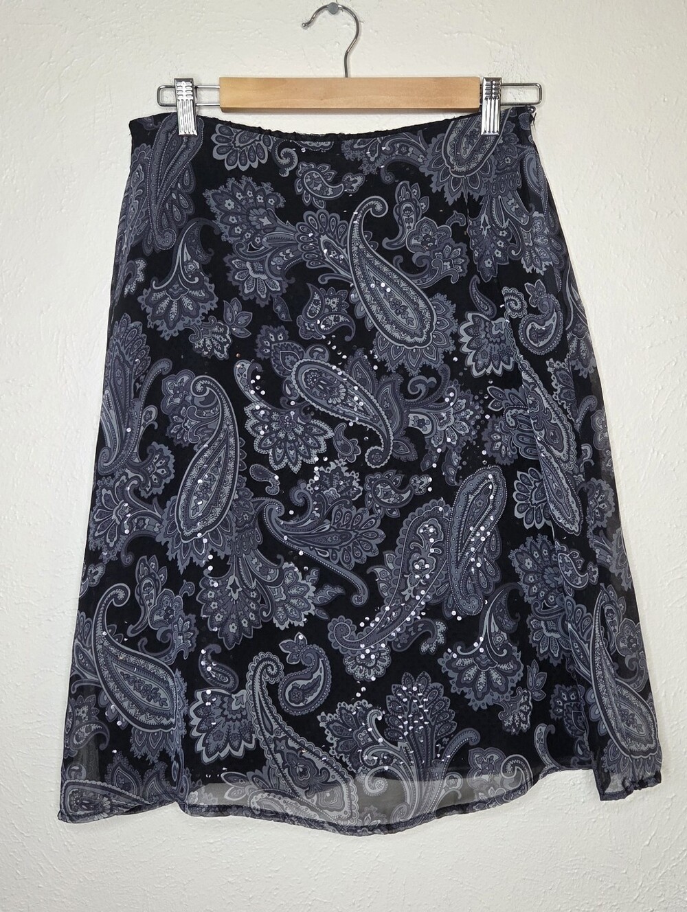 Villager Petite Sheer Paisley Sequin Lined Midi Skirt Whimsigoth Y2K 10P Fairy
